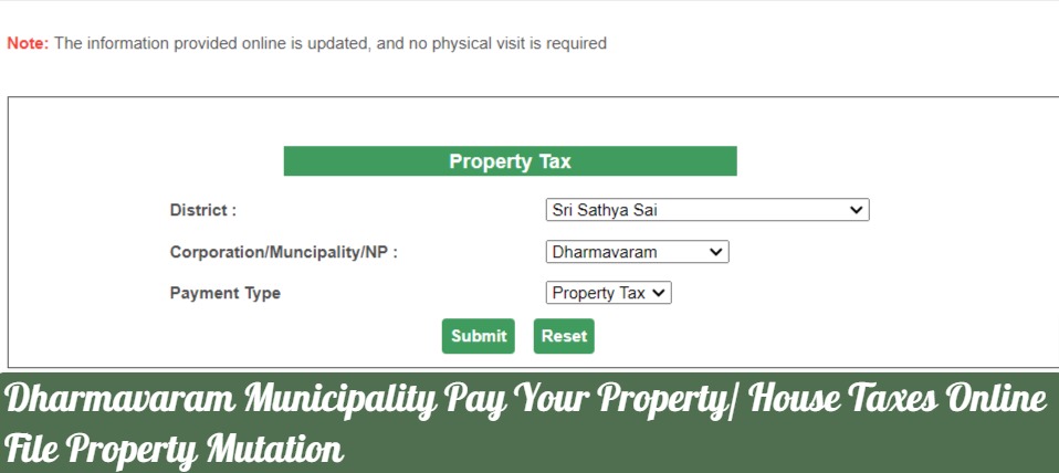 Dharmavaram Municipality Pay Your Property-House Taxes Online, File Property Mutation