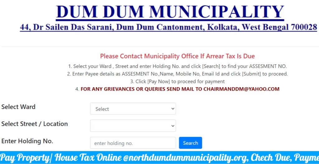 Pay Property-House Tax Online @northdumdummunicipality.org, Chech Due, Payment Receipt