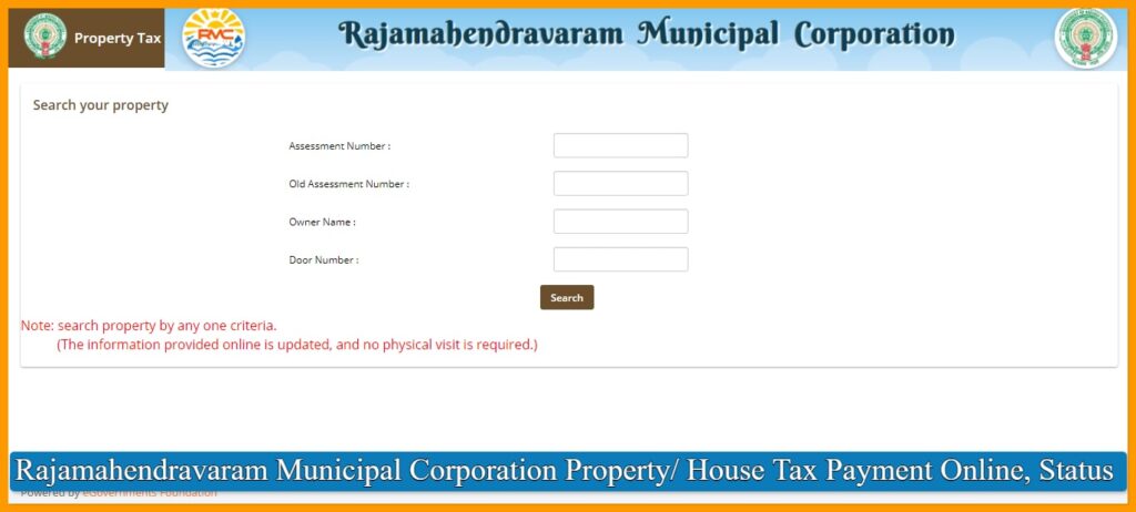Rajamahendravaram Municipal Corporation Property/ House Tax Payment Online, Status