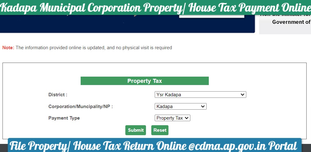 Kadapa Municipal Corporation Property-House Tax Payment @cdma.ap.gov.in Online