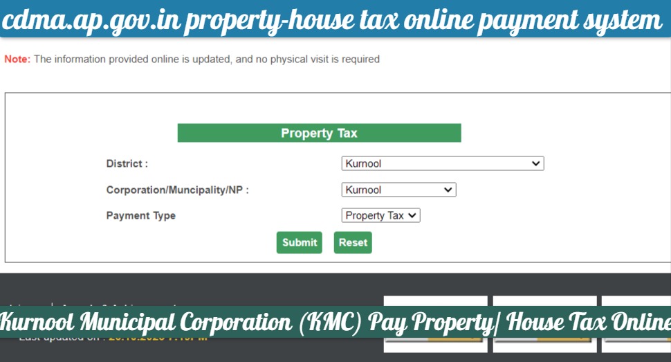 Kurnool Municipal Corporation (KMC) Pay Property-House Tax Online, Calulator