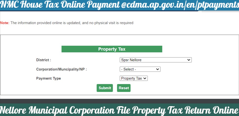 Nellore Municipal Corporation (NMC) File Property Tax Return Online, House Tax Payment