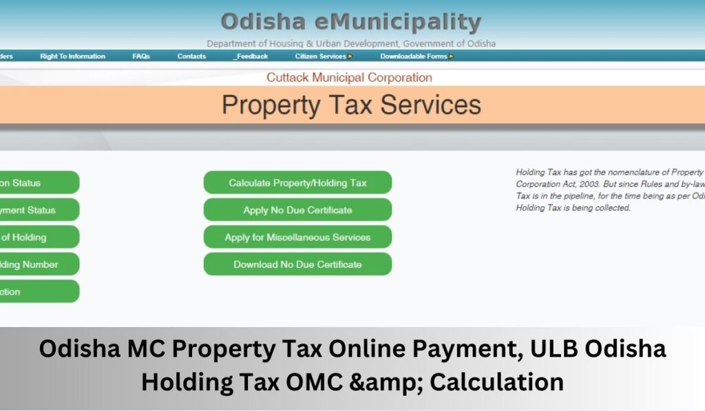Odisha MC Property Tax Online Payment, ULB Odisha Holding Tax OMC & Calculation