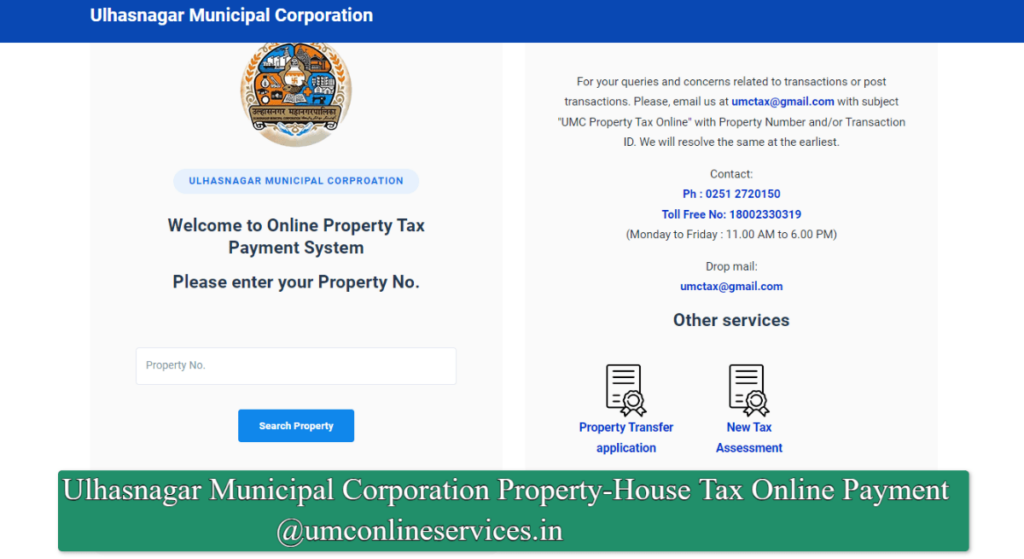 Ulhasnagar Municipal Corporation Property-House Tax Online Payment @umconlineservices.in