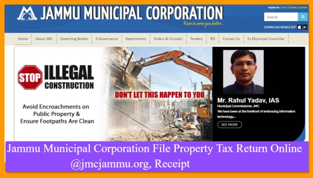 Jammu Municipal Corporation File Property Tax Return Online @jmcjammu.org, Receipt