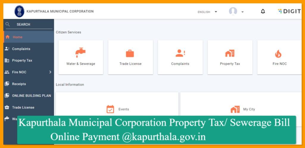 Kapurthala Municipal Corporation Property Tax/ Sewerage Bill Online Payment @kapurthala.gov.in