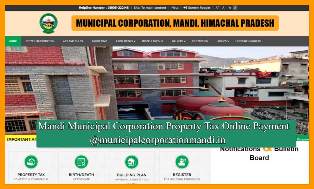 Mandi Municipal Corporation Property Tax Online Payment @municipalcorporationmandi.in