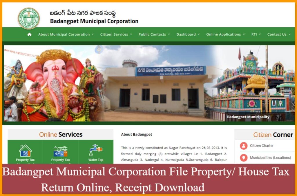 Badangpet Municipal Corporation File Property/ House Tax Return Online, Receipt Download