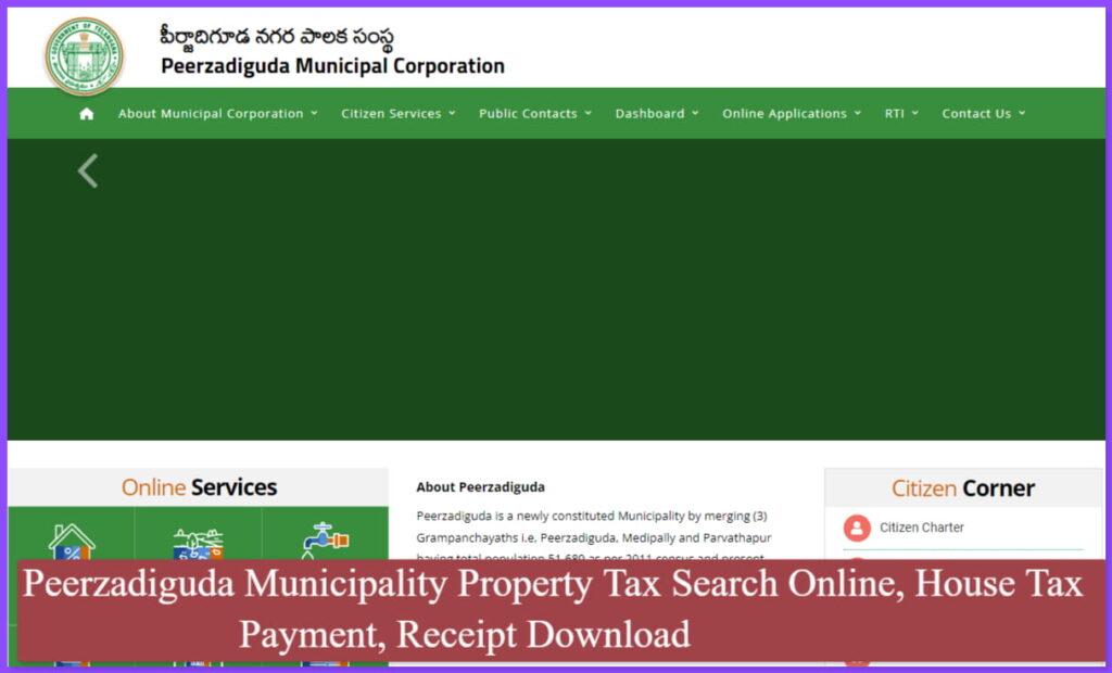 Peerzadiguda Municipality Property Tax Search Online, House Tax Payment, Receipt Download